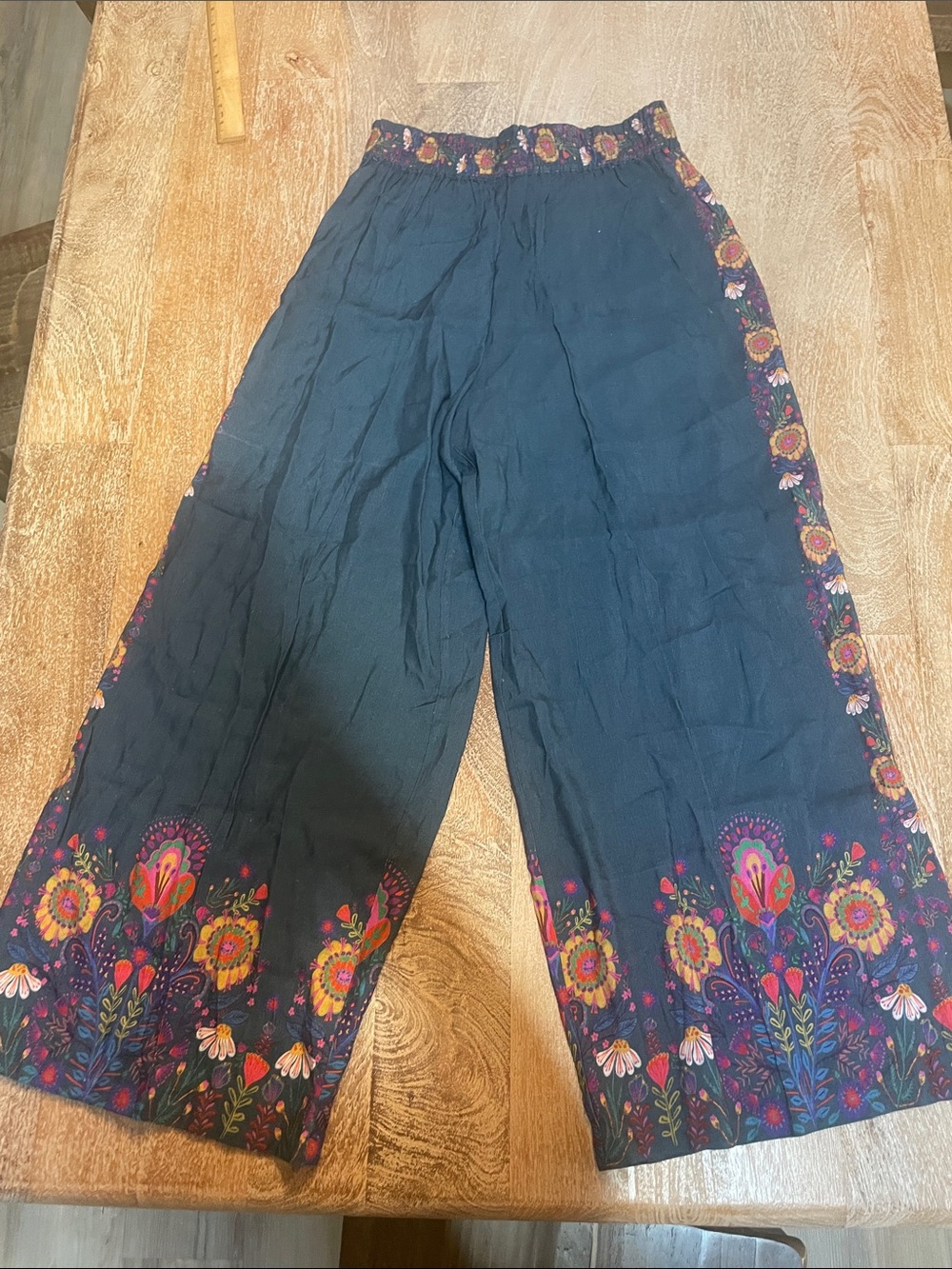 NATURAL LIFE Navy Wide-Leg Pants with Colorful Floral Border - Picture 3 of 9